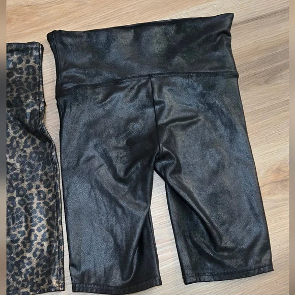 Spanx 2 Pair Black and Leopard Faux Leather Biker Shorts - Picture 5 of 15
